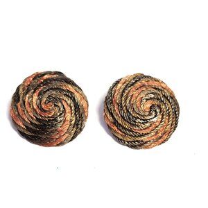 Copper/Brass  Tone Woven Shield Earrings Clip On